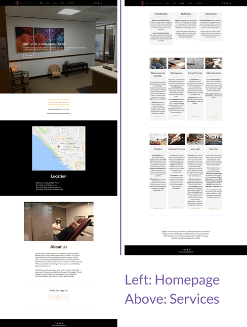 Hummingbird Marketing Services Portfolio: MG Chiropractic's Website Before