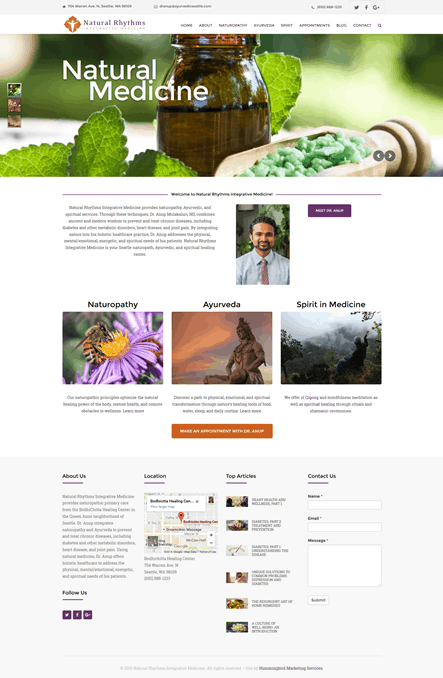 Hummingbird Marketing Services Portfolio: Natural Rhythms Integrative Medicine's Site Today