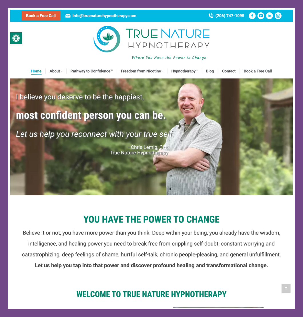 True Nature Hypnotherapy Website Designed by Hummingbird Marketing Services