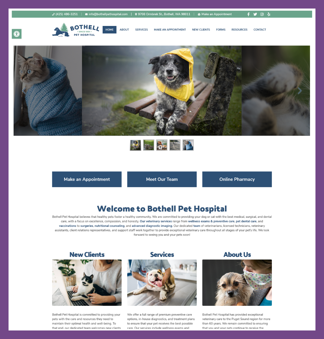 Bothell Pet Hospital Website Redesign by Hummingbird Marketing Services