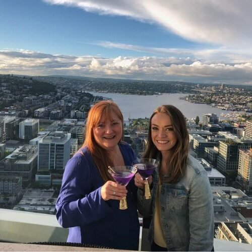 Purple Drinks and an Amazing View with Dear Friend Gretchen! Happy in a High Rise in South Lake Union, Seattle, Wash. • Andi Lucas, Hummingbird Marketing Services