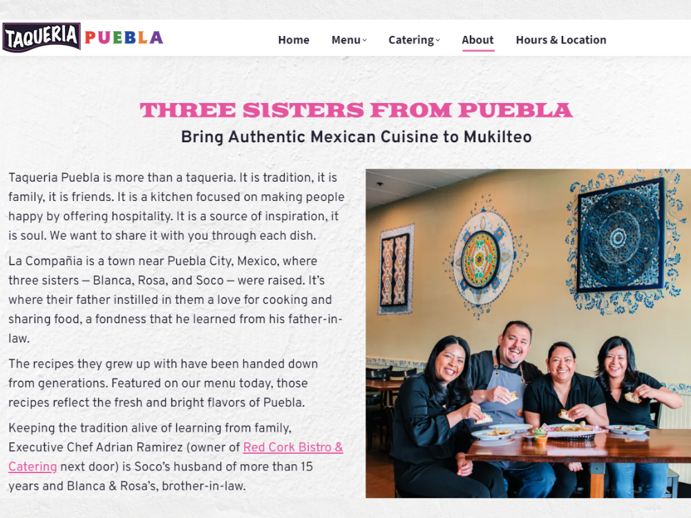 A Blog by Julia Giordano of Hummingbird Marketing Services in featuring our website design and storytelling for the family owned Taqueria Puebla in Seattle