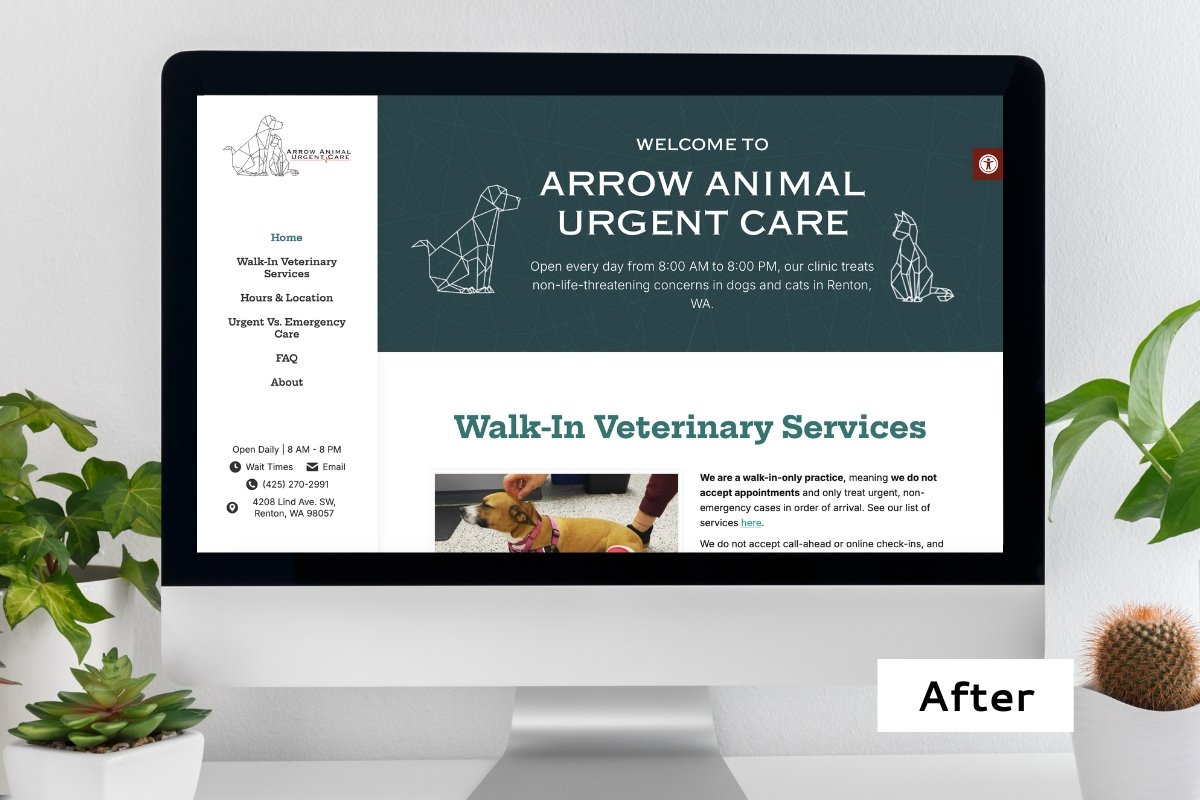 Arrow Animal Urgent Care's New Website Design by Hummingbird Marketing Services in Seattle