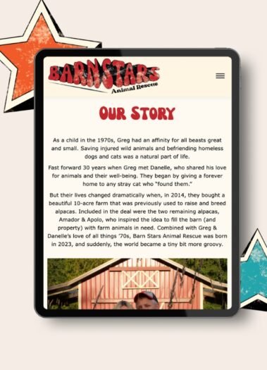 Barn Stars Animal Rescue, stunning retro website design by Hummingbird Marketing Services in Seattle