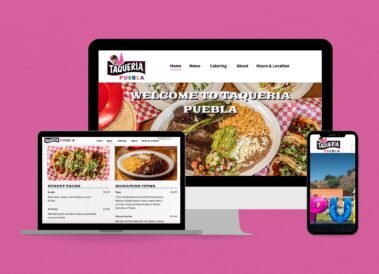 Taqueria Puebla Website Shown on Desktop, Tablet, and Mobile, responsive design by Hummingbird Marketing Services