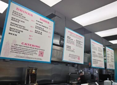 Taqueria Puebla Hanging Menus, designed by Hummingbird Marketing Services