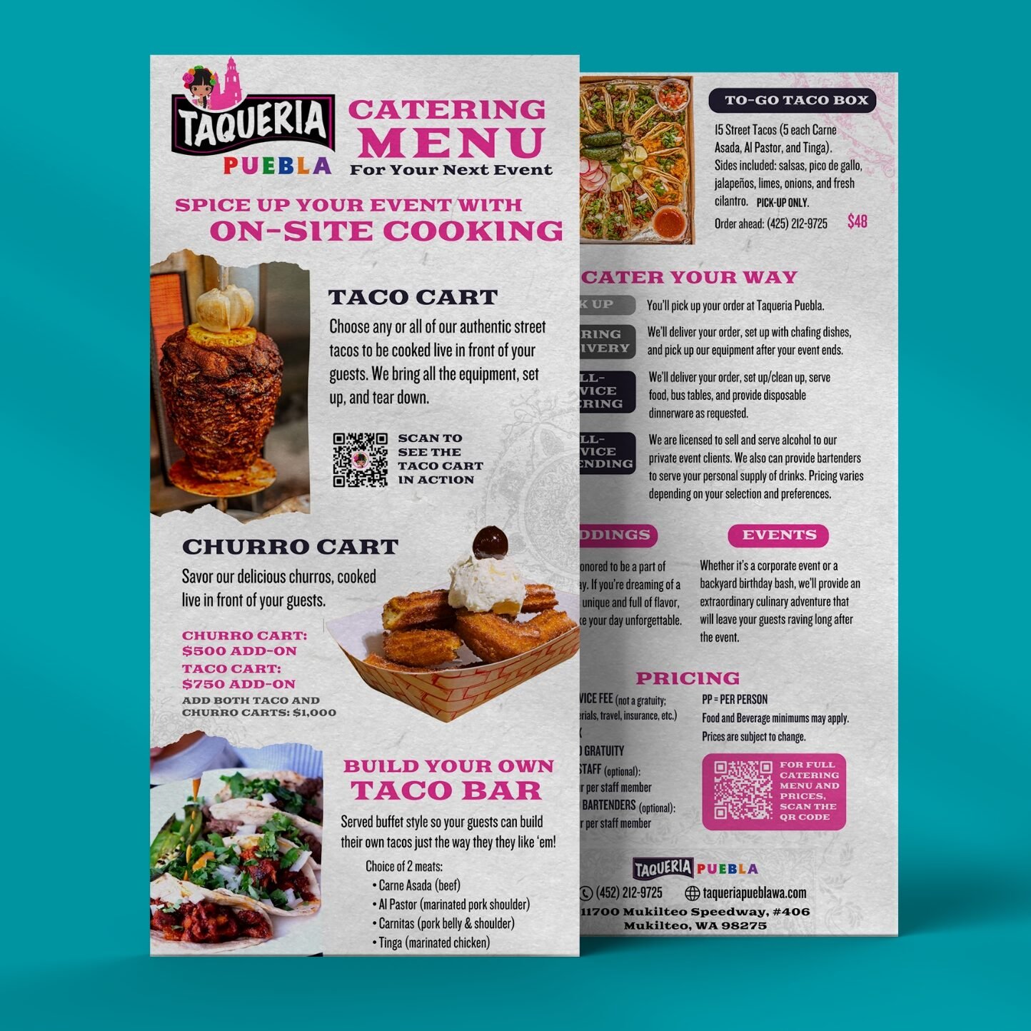 Taqueria Puebla Catering Rack Card, designed by Hummingbird Marketing Services