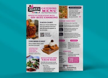 Taqueria Puebla Catering Rack Card, designed by Hummingbird Marketing Services