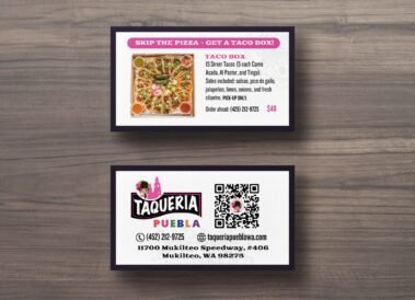 Taqueria Puebla Taco Box Card, designed by Hummingbird Marketing Services