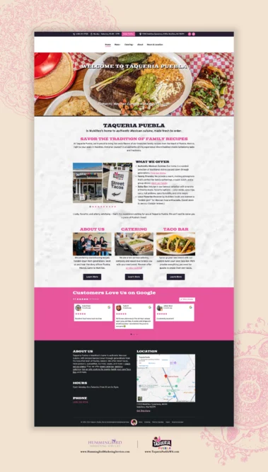 Taqueria Puebla Home Page, beautiful website design by Hummingbird Marketing Services