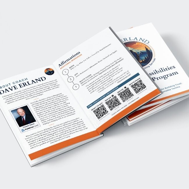 Coach Dave Erland's Infinite Possibilities Workbook, branding by Hummingbird Marketing Services