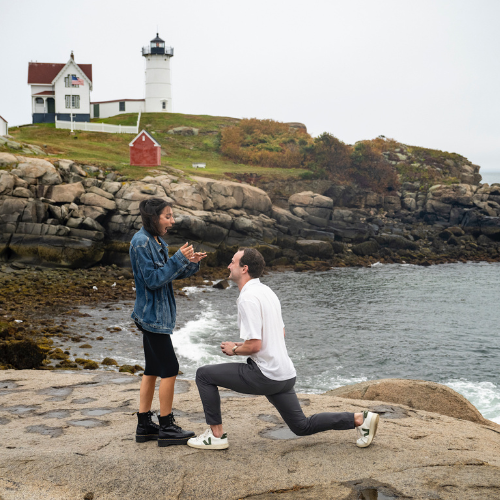Getting engaged to my best friend in front of the Nubble Lighthouse in York, Maine • Julia Giordano, Hummingbird Marketing Services