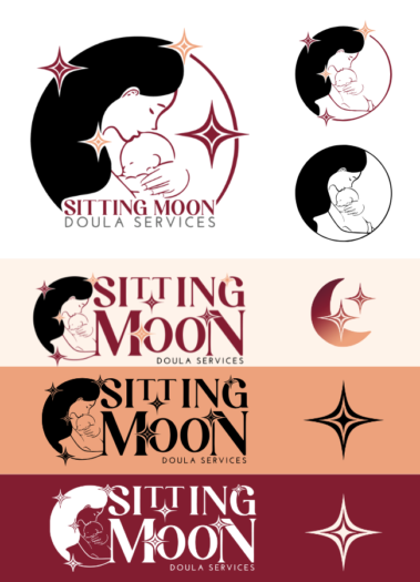 Sitting Moon Doula's Logo in Various Brand Color Combinations, branding by Hummingbird Marketing Services