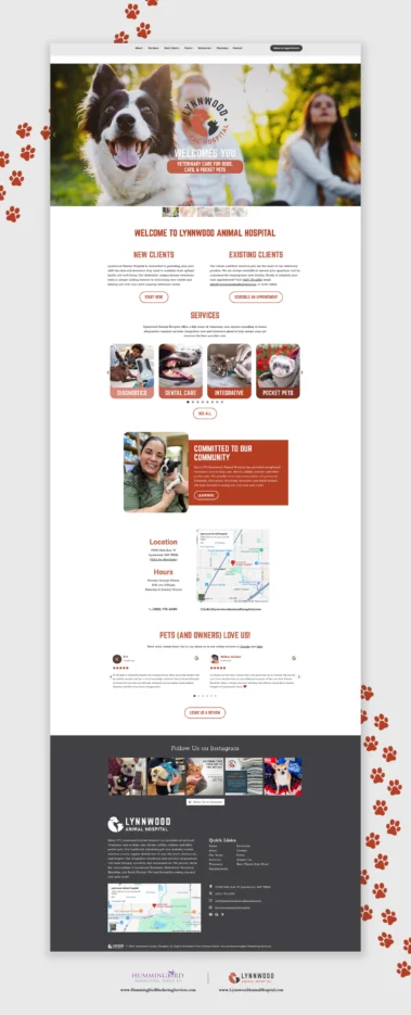 Bird's Eye View of the Lynnwood Animal Hospital Home Page | Website Designed by Hummingbird Marketing Services in Seattle