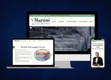 Martini Dry Cleaners Website Shown on Desktop, Tablet, and Mobile, responsive design by Hummingbird Marketing Services
