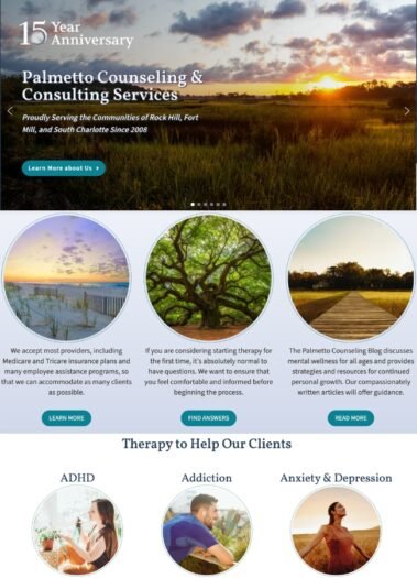 Palmetto Counseling, beautiful therapy website design by Hummingbird Marketing Services