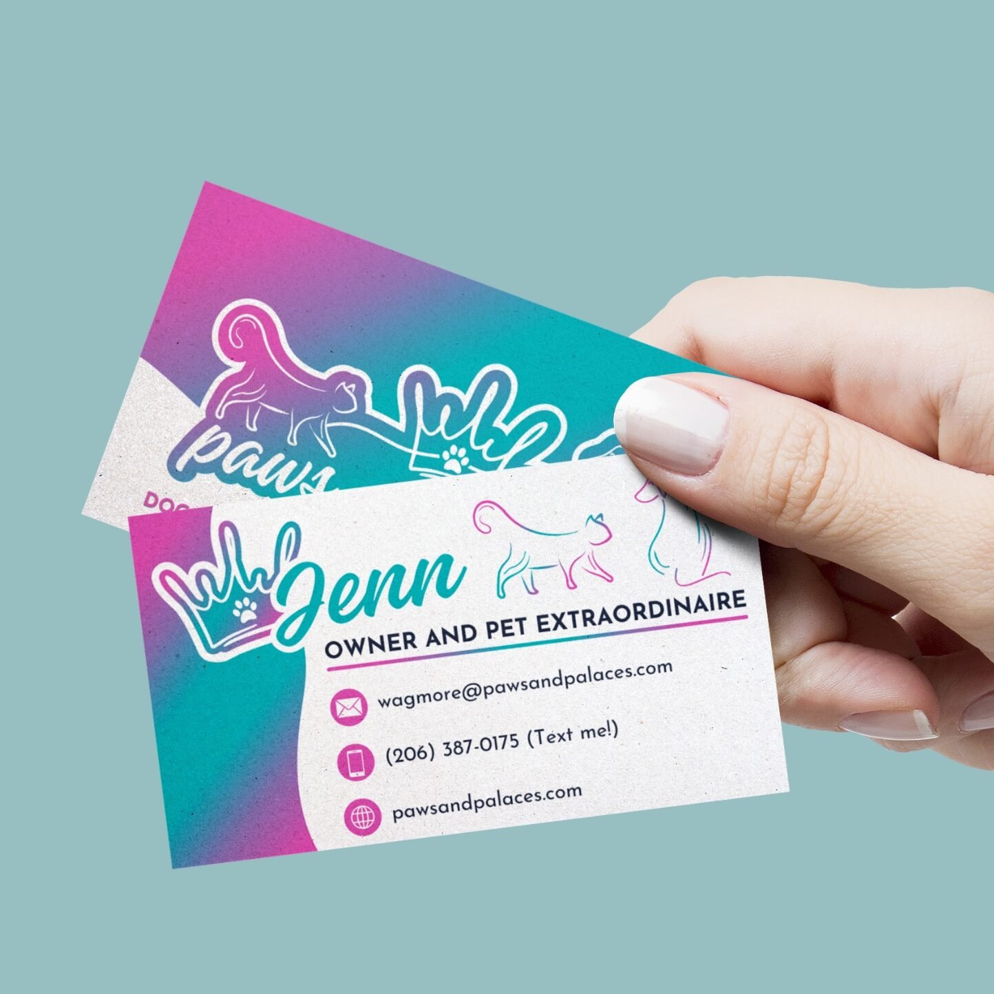Business Cards for Jenn, Founder & Owner of Paws and Palaces