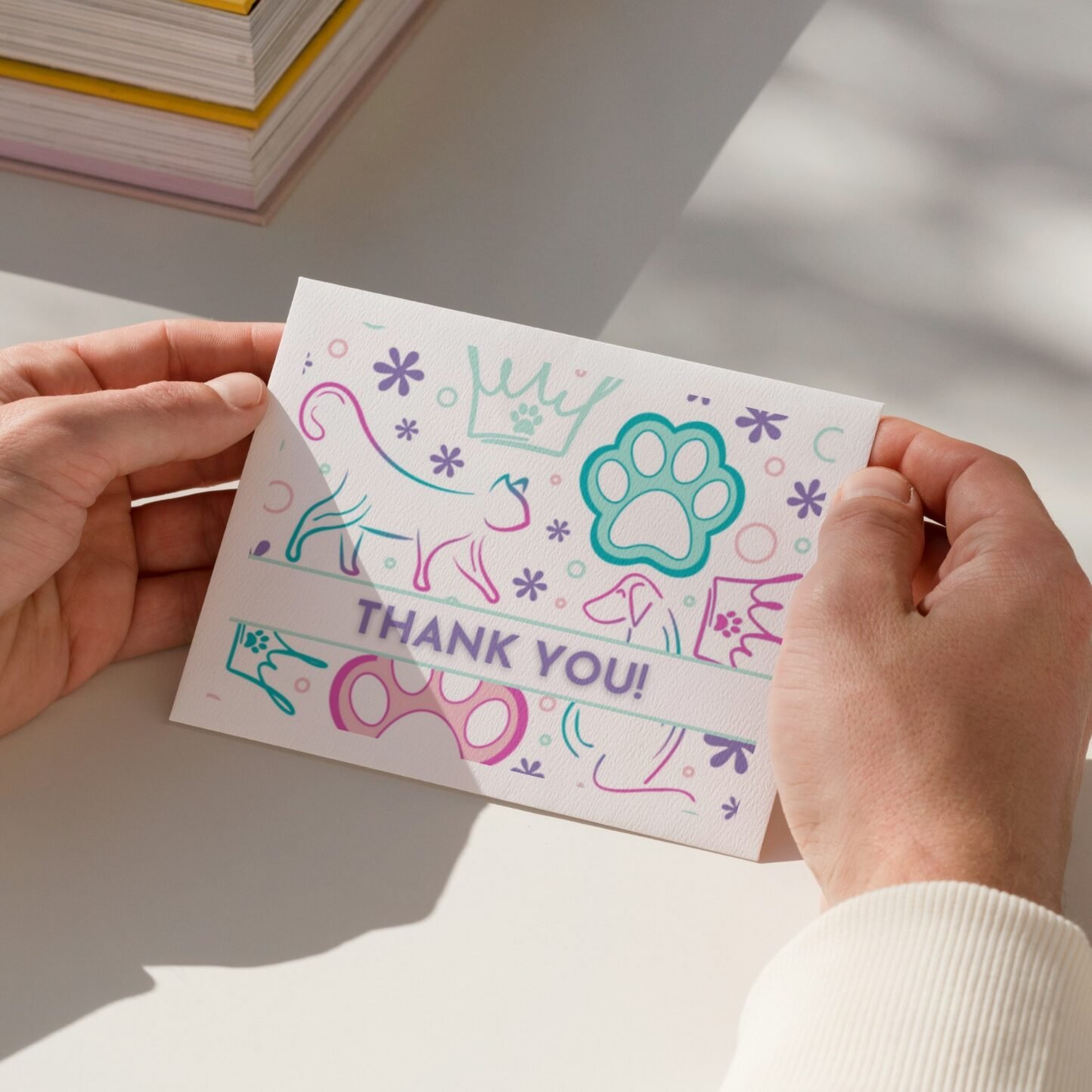 Thank You Cards for Paws and Palaces, designed by Hummingbird Marketing Services in Seattle