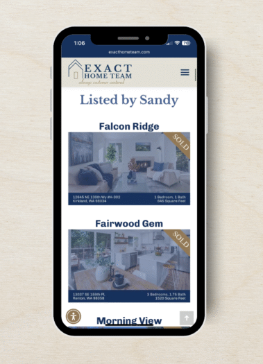 Views of the Exact Home Team Website, real estate site designed by Hummingbird Marketing Services in Seattle