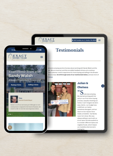 Views of the Exact Home Team Website, real estate site designed by Hummingbird Marketing Services in Seattle