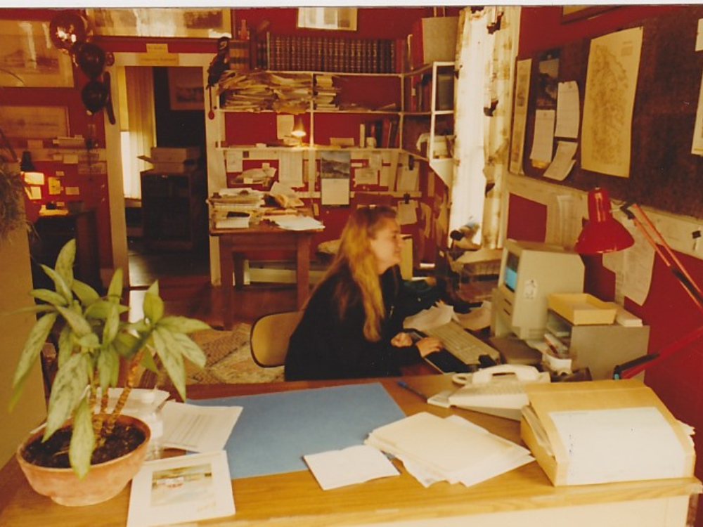 Andi Lucas working at her first internship in Stonington, Maine in 1993.