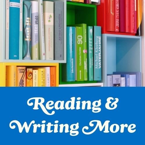 A photo of colorful books, organized by colors, is a great image to use when making a vision board that works to achieve of the goal of reading more.