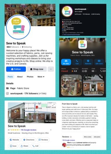 Digital Presence Audit of Sew to Speak performed by Hummingbird Marketing Services in Seattle, checking Google Business, Apple Business, Yelp, Instagram, Facebook, and all other digital profiles