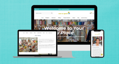 Sew to Speak Website Shown on Desktop, Tablet, and Mobile, craft store website designed by Hummingbird Marketing Services in Seattle