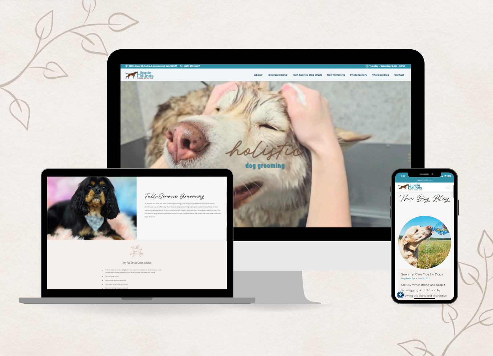 Hippie Hounds Dog Grooming's New Website Design by Hummingbird Marketing Services in Seattle