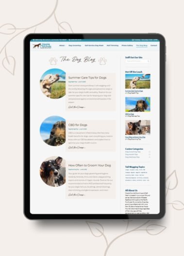Views of the Hippie Hounds Website, pet spa site designed by Hummingbird Marketing Services in Seattle