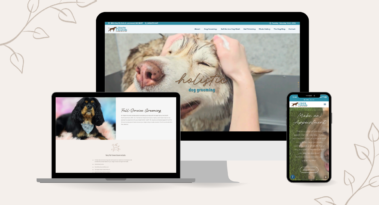 Hippie Hounds Website Shown on Desktop, Tablet, and Mobile, dog groomer website designed by Hummingbird Marketing Services in Seattle