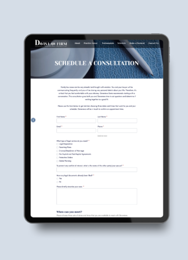 Views of the Davis Law Firm Website designed by Hummingbird Marketing Services in Seattle